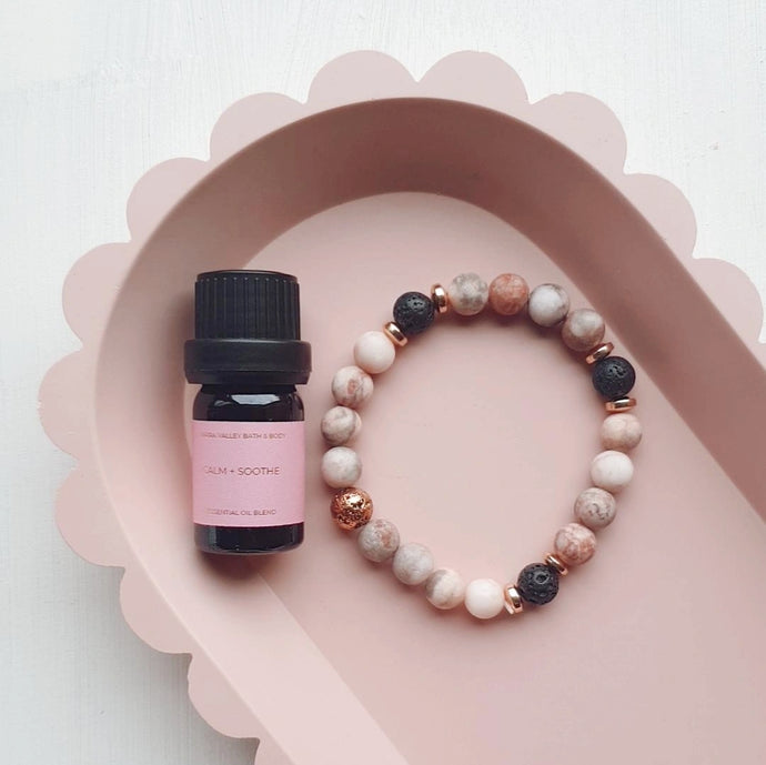 Essential Oil Diffuser Bracelet Gift Set - Matte Pink Zebra Jasper