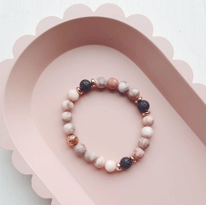 Essential Oil Diffuser Bracelet - Matte Pink Zebra Jasper